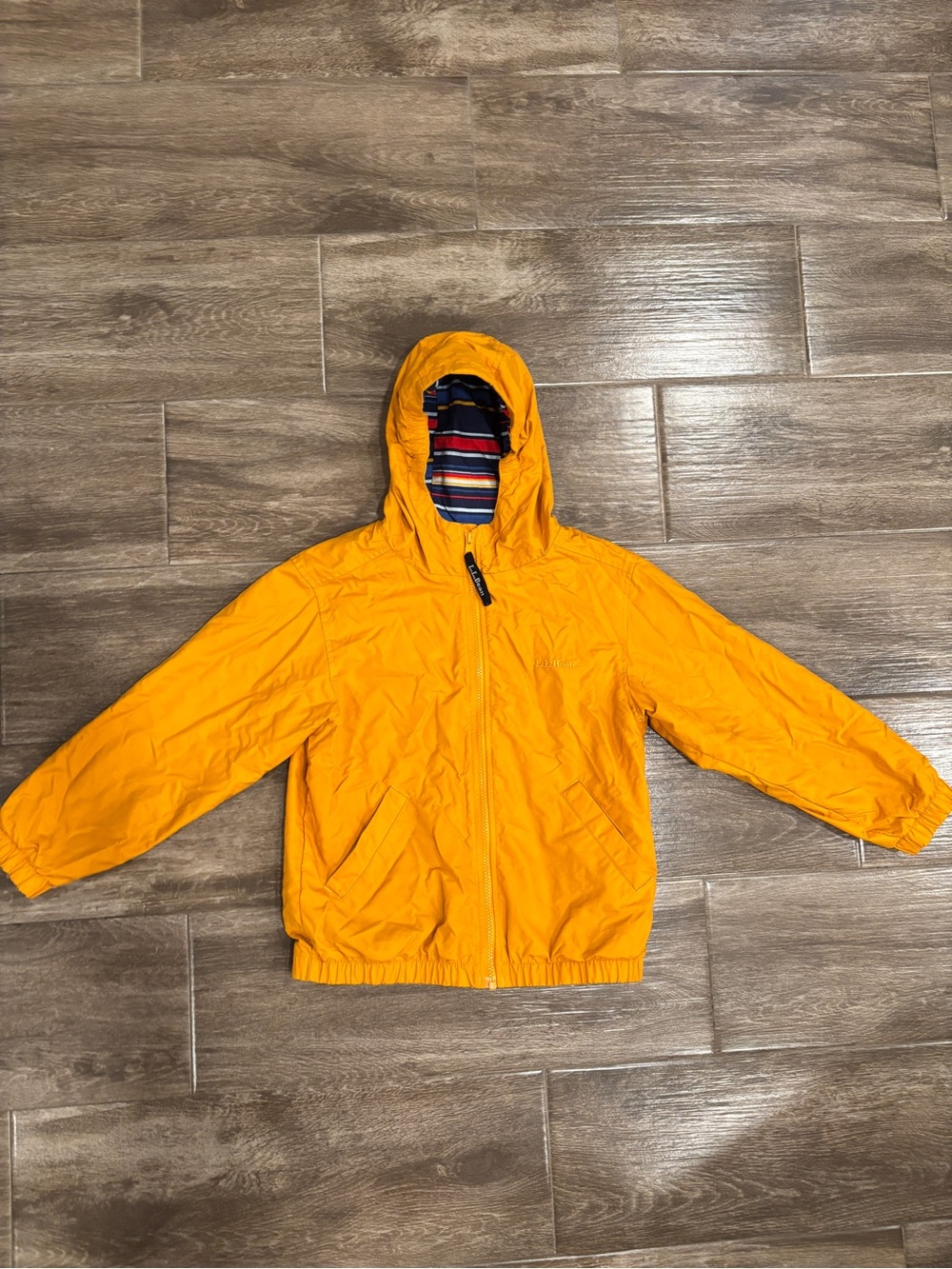 L.L. Bean Boys Size 8 Bright Golden-Yellow Hooded Windbreaker Jacket Zip